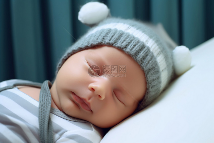 熟睡小婴儿的肖像特写图片