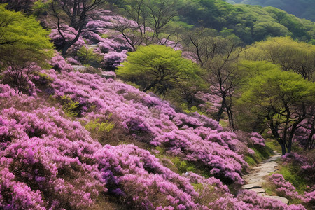 山坡上盛开的杜鹃花图片