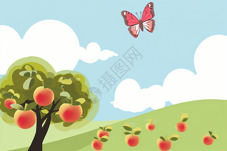 多彩的果园插画背景图片