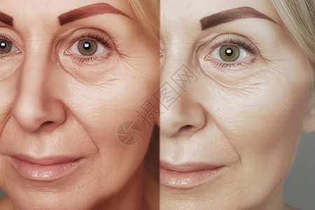 皮肤衰老对比衰老前后女性皱纹的对比背景