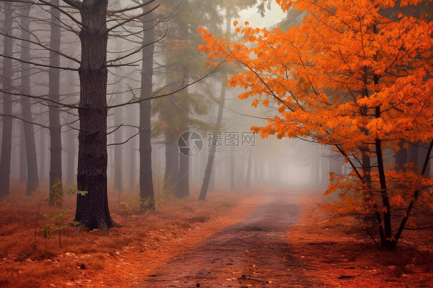 秋天森林的秋雾图片
