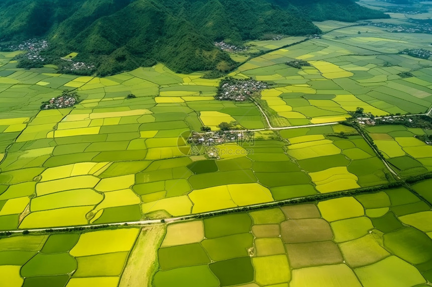 美丽稻田的鸟瞰图图片