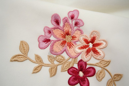 枕头细节图白色上的花卉刺绣插画