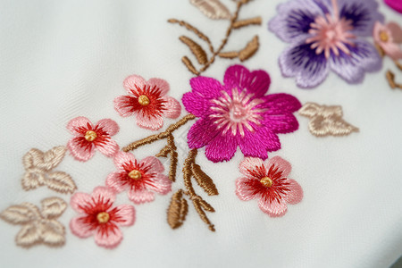 枕头细节图白色上的细节花卉刺绣插画