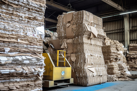 成堆废纸的造纸厂背景图片