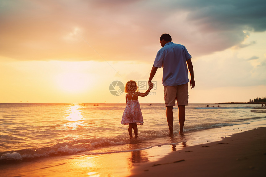 海滩上的父亲和女儿图片