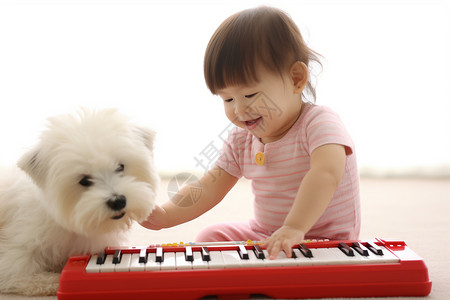 小女孩在玩钢琴图片