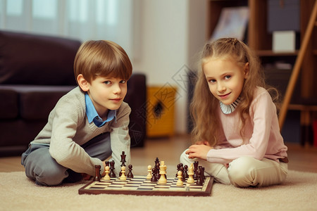 下象棋的儿童背景图片