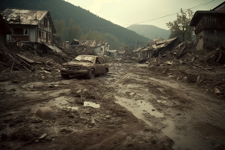 泥石流破坏的村庄图片
