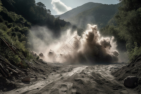 山脉中的泥石流背景图片