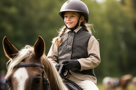 骑马奔跑骑马的可爱小女孩背景