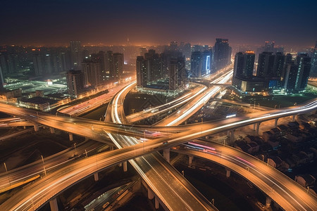 夜晚城市的交通道路图片