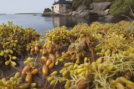 生物岛海岸边的植物水藻背景
