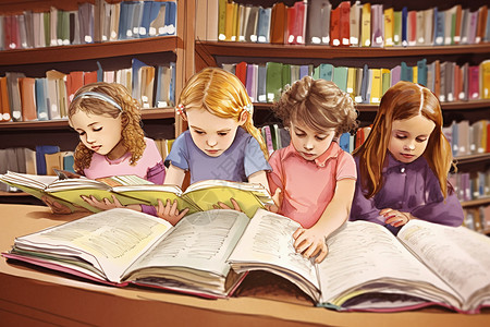 图书馆学习的孩子背景图片