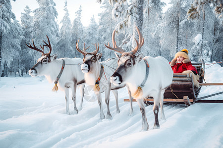 冰雪中的麋鹿和女士背景图片