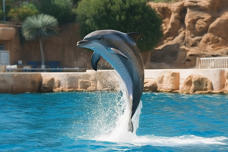 杂技动物公园展示杂技的海豚背景