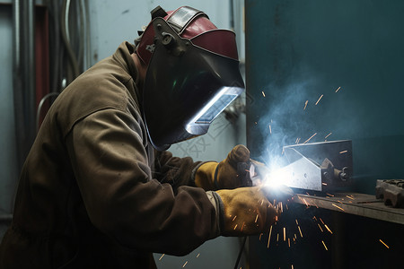 波赛东金属面具工人在焊接金属背景