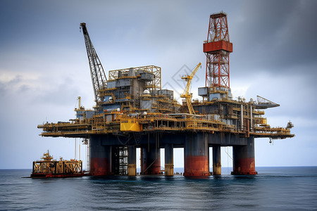 海洋中的工业石油平台图片