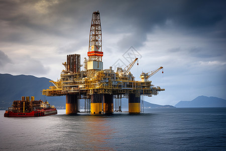 商业平台海洋中的石油平台背景