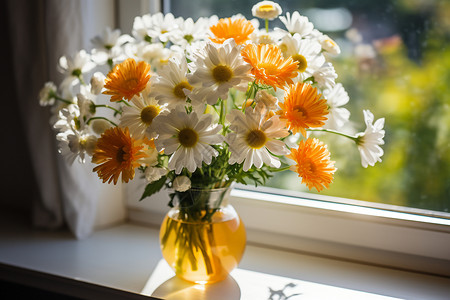窗台花瓶里的鲜花图片