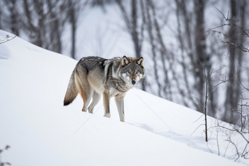 雪地里野生的动物狼图片