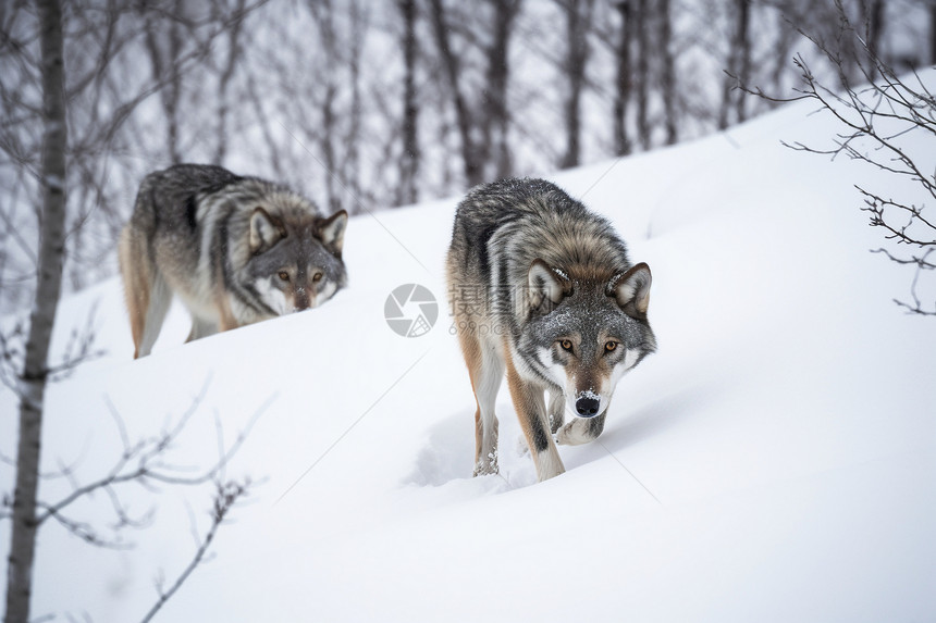 雪地里的野生狼图片