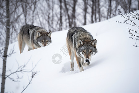三只雪狼雪地里的野生狼背景