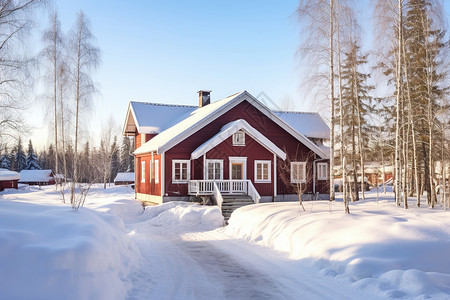 雪地中的住宅家住高清图片