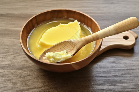 木勺中的黄油背景图片