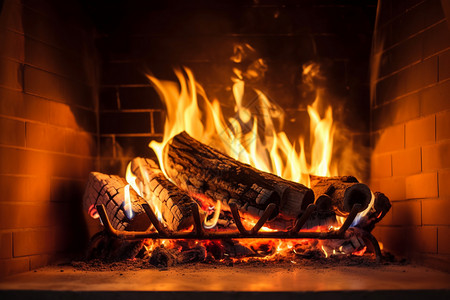 壁炉中燃烧的木头背景图片