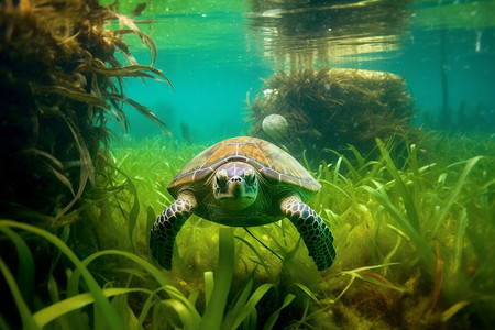 水肺潜水的海龟图片
