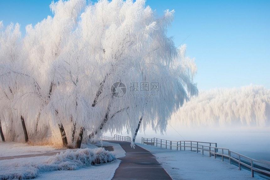 日出早晨雪白的景象图片