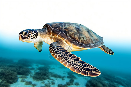 深海中的海龟背景图片