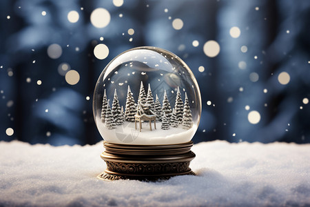 雪树的特写雪地背景上的水晶球设计图片