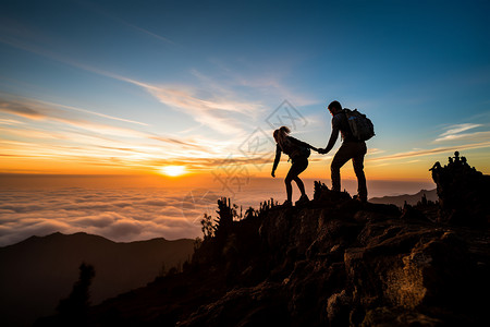 爬山的登山者背景图片