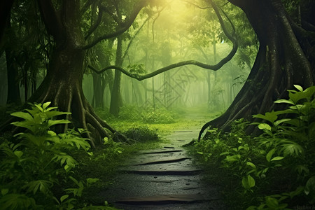 碧绿的森林背景图片