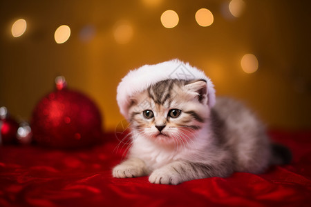 圣诞节下的小猫背景图片