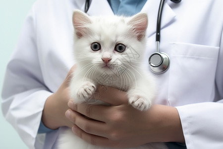 白大衣医生抱着小猫背景