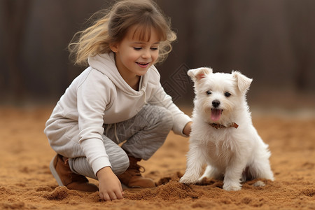 玩耍的孩童微笑的女孩和宠物背景