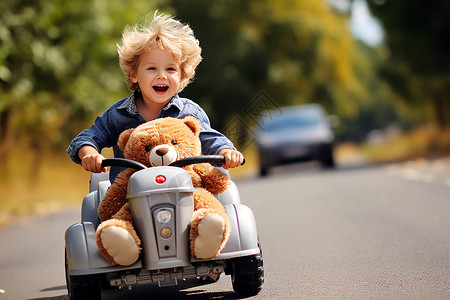 孩童骑着玩具车图片