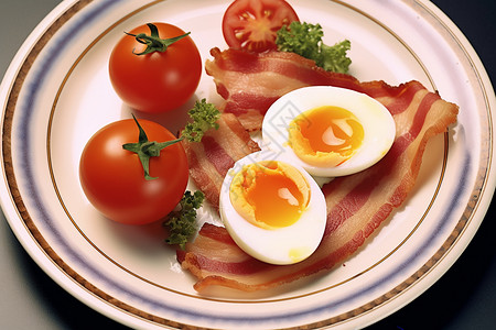 番茄鸡蛋和猪培根背景图片
