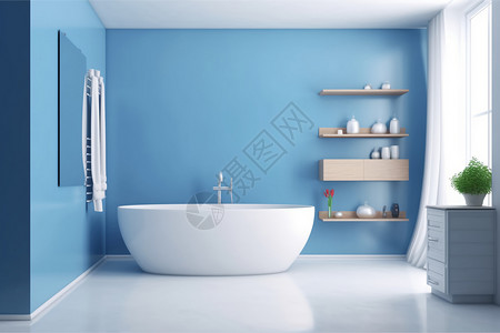 蓝色浴缸蓝色的浴室背景
