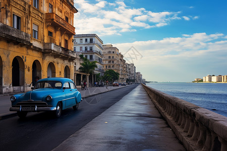 古巴建筑美丽的沿海城市背景