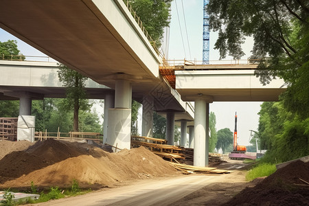 高速公路桥墩建造的大桥背景