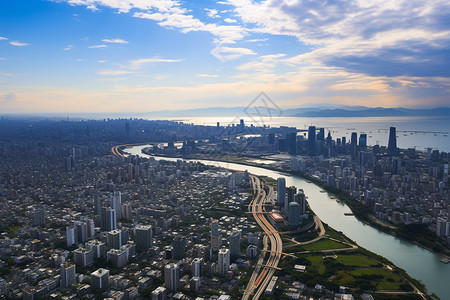 沿河景观沿河而建的城市背景