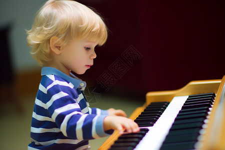 男孩在弹电子琴背景图片