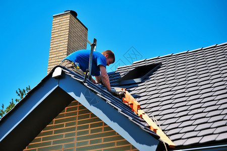 修理房屋屋顶瓦工高清图片