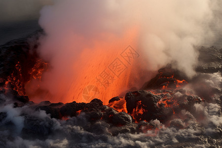 喷发的火山现场背景图片