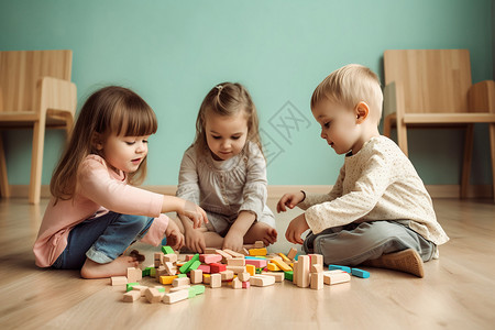 玩积木的孩子背景图片