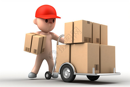 红色箱子推着货物推车的人设计图片